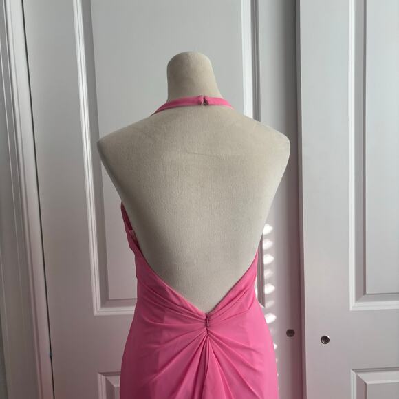 Flirt by Maggy Sottero Pink Formal Gown Halter Neck Prom Pink Beaded Y2K XS - Picture 3 of 16